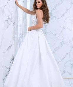 Tarik Ediz - Lace Illusion Neck A-Line Gown 50072