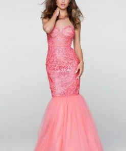 Tarik Ediz - Lace Illusion Neck Dress 50061 Formal Gowns