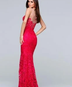 Tarik Ediz - Lace Illusion Neck Dress 50089 5 Tarik Ediz - Lace Illusion Neck Dress 50089