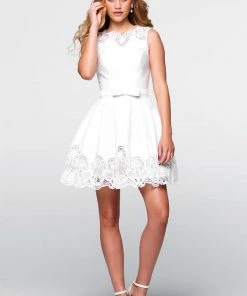 Tarik Ediz - Lace Jewel Neck A-line Dress 50048 Cocktail Dresses