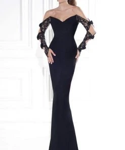 Formal Gowns Tarik Ediz - Lace V-Neck Gown 92571