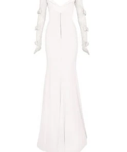 Formal Gowns Tarik Ediz - Lace V-Neck Gown 92571