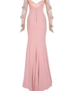 Formal Gowns Tarik Ediz - Lace V-Neck Gown 92571