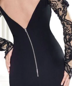 Formal Gowns Tarik Ediz - Lace V-Neck Gown 92571