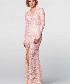 Tarik Ediz - Lace V-neck Sheath Dress 50058