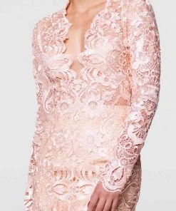 Tarik Ediz - Lace V-neck Sheath Dress 50058