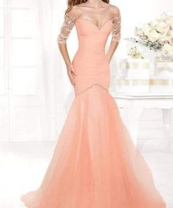 Tarik Ediz - Mte92372 Bejeweled Illusion Sleeve Fitted Trumpet Gown