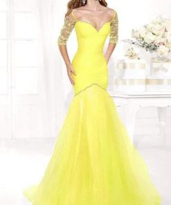 Tarik Ediz - Mte92372 Bejeweled Illusion Sleeve Fitted Trumpet Gown