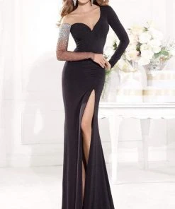 Formal Gowns Tarik Ediz - Mte92373 Illusion Asymmetrical Long Sleeve Gown 9 Formal Gowns Tarik Ediz - Mte92373 Illusion Asymmetrical Long Sleeve Gown