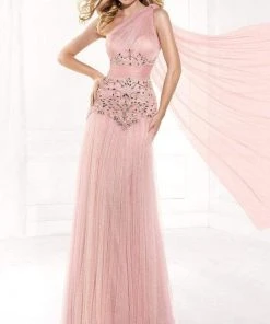 Tarik Ediz - Mte92384 Asymmetrical Ruched Illusion Sash Gown