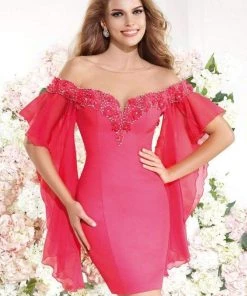 Cocktail Dresses Tarik Ediz - Off Shoulder Cocktail Dress 90388