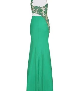 Tarik Ediz - One Shoulder Illusion Beaded Gown 92541 Formal Gowns