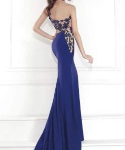 Tarik Ediz - One Shoulder Illusion Beaded Gown 92541 Formal Gowns