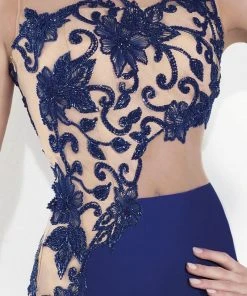 Tarik Ediz - One Shoulder Illusion Beaded Gown 92541 Formal Gowns