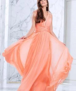 Tarik Ediz - Pearl Accented A-line Dress 50060 Formal Gowns