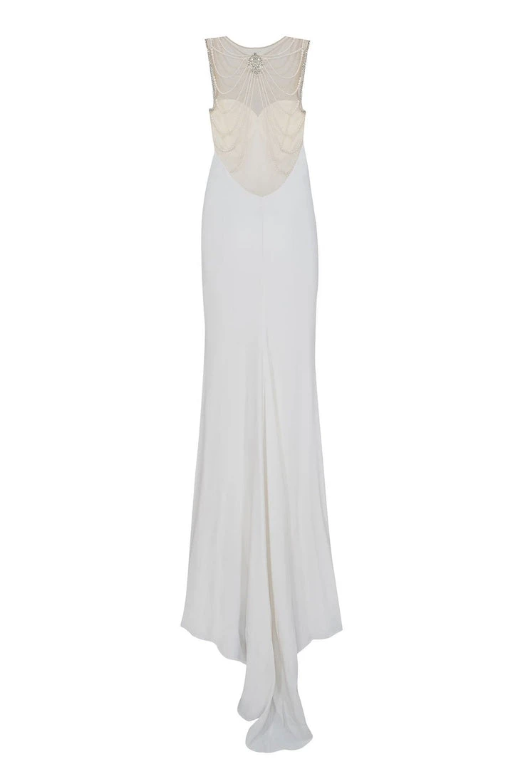 Formal Gowns Tarik Ediz - Pearl Embellished Sheath Dress 50084 12 Formal Gowns Tarik Ediz - Pearl Embellished Sheath Dress 50084