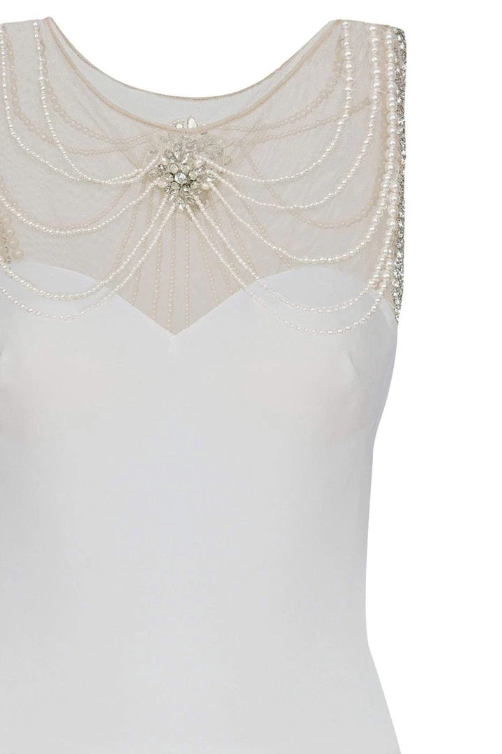 Formal Gowns Tarik Ediz - Pearl Embellished Sheath Dress 50084 11 Formal Gowns Tarik Ediz - Pearl Embellished Sheath Dress 50084