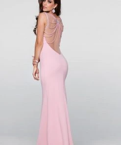 Formal Gowns Tarik Ediz - Pearl Embellished Sheath Dress 50084 14 Formal Gowns Tarik Ediz - Pearl Embellished Sheath Dress 50084