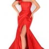 Formal Gowns Tarik Ediz - Ruffled Slit Mermaid Evening Gown 50869 - 1 Pc Red In Size 10 Available
