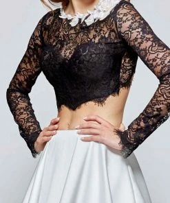 Tarik Ediz - Sheer Lace Taffeta Long Dress 93114 6 Tarik Ediz - Sheer Lace Taffeta Long Dress 93114