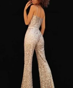 Formal Gowns Tarik Ediz - Sweetheart Sequin Evening Jumpsuit 51163 - 1 Pc Pink In Size 6 Available