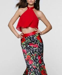 Formal Gowns Tarik Ediz - Two Piece Halter Gown 50034