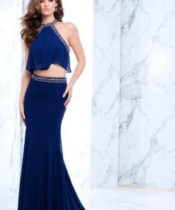 Formal Gowns Tarik Ediz - Two-Piece Halter Neck Dress 50105