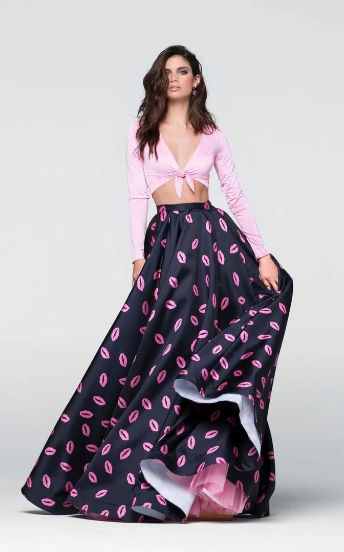 Tarik Ediz - Two-Piece Print V-Neck Dress 50111 Formal Gowns 3 Tarik Ediz - Two-Piece Print V-Neck Dress 50111 Formal Gowns