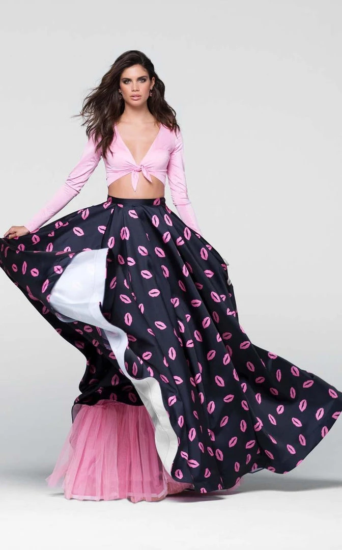 Tarik Ediz - Two-Piece Print V-Neck Dress 50111 Formal Gowns 4 Tarik Ediz - Two-Piece Print V-Neck Dress 50111 Formal Gowns