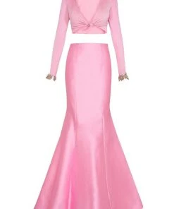 Formal Gowns Tarik Ediz - Two Piece V-Neck Mermaid Dress 50031