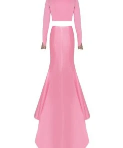 Formal Gowns Tarik Ediz - Two Piece V-Neck Mermaid Dress 50031