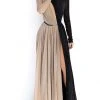 Tarik Ediz - Two-Tone Long Sleeves Evening Dress 50902 - 1 Pc Black/Stone In Size 10 Available Formal Gowns