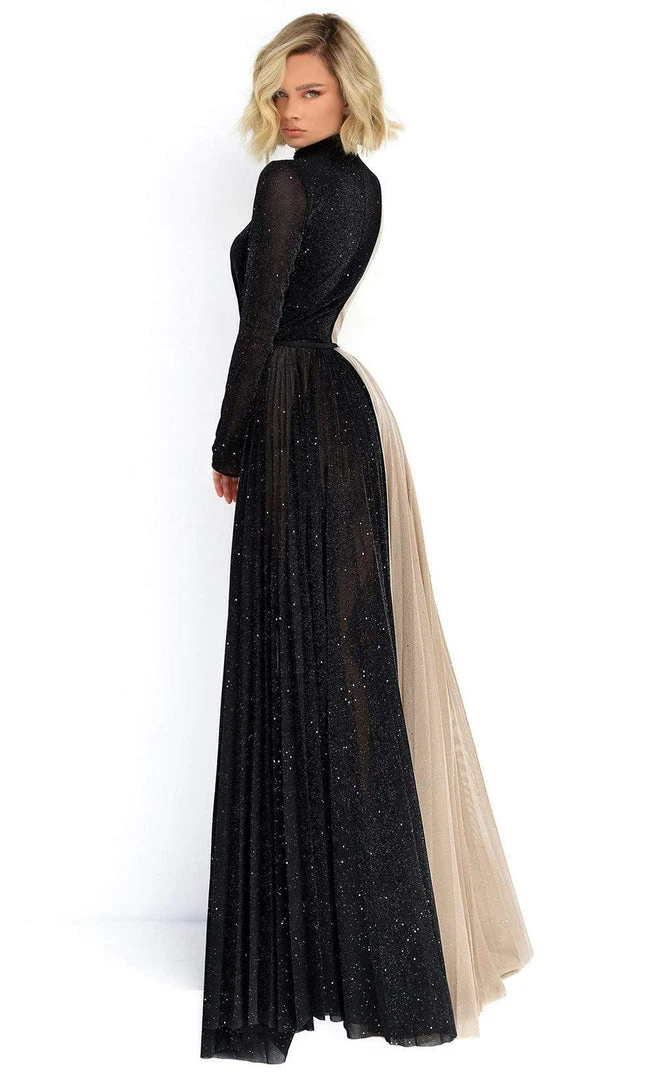 Tarik Ediz - Two-Tone Long Sleeves Evening Dress 50902 - 1 Pc Black/Stone In Size 10 Available Formal Gowns 4 Tarik Ediz - Two-Tone Long Sleeves Evening Dress 50902 - 1 Pc Black/Stone In Size 10 Available Formal Gowns