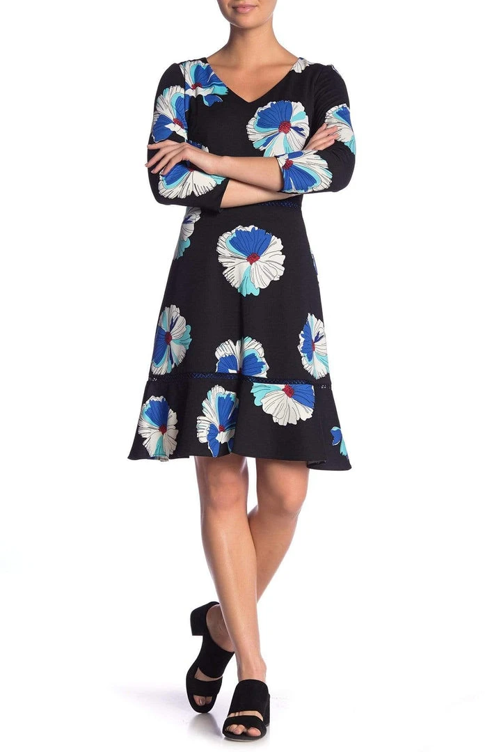 Taylor - 1180M Quarter Length Sleeved Floral Printed Crepe Dress 3 Taylor - 1180M Quarter Length Sleeved Floral Printed Crepe Dress