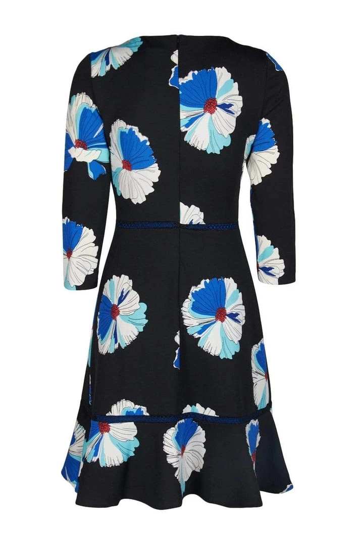 Taylor - 1180M Quarter Length Sleeved Floral Printed Crepe Dress 6 Taylor - 1180M Quarter Length Sleeved Floral Printed Crepe Dress