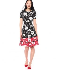 Taylor - 1204M Short Sleeves Floral Print Stretch Crepe Dress Cocktail Dresses