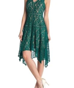 Cocktail Dresses Taylor - 1219M Sleeveless Floral Lace Handkerchief Hem Dress 9 Cocktail Dresses Taylor - 1219M Sleeveless Floral Lace Handkerchief Hem Dress