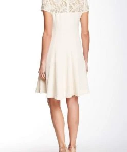 Cocktail Dresses Taylor - 7001M Short Sleeve Lace Flutter Dress