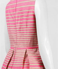 Cocktail Dresses Taylor - 8074M Sleeveless Stripe Print Pleated Dress