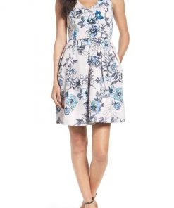 Cocktail Dresses Taylor - 8821M Sleeveless Floral Twill Dress