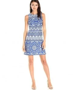 Taylor - 9174MJ Printed Jewel Neck A-line Dress Cocktail Dresses
