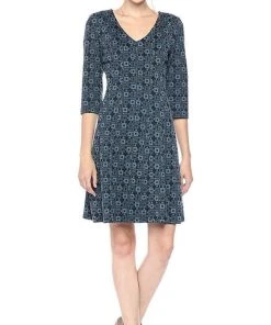 Taylor - 9209M V Neck Jacquard Quarter Length Sleeve Short Dress