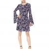 Cocktail Dresses Taylor - 9338M Long Bell Sleeve Printed A-Line Dress