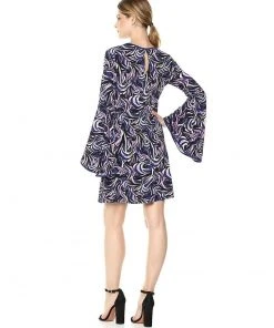 Cocktail Dresses Taylor - 9338M Long Bell Sleeve Printed A-Line Dress