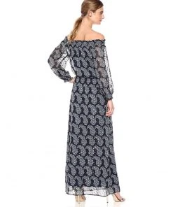 Taylor - 9604M Off Shoulder Printed Chiffon Maxi Dress Formal Gowns