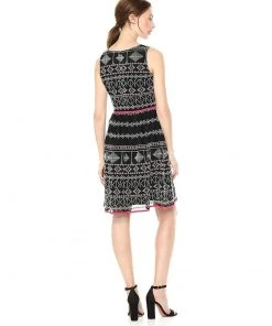 Cocktail Dresses Taylor - 9722M Sleeveless Piped Multi-Print A-Line Dress