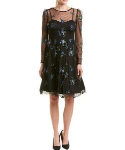 Cocktail Dresses Taylor - 9862M Knee Length Puff Sleeve Illusion Embroidered Dress