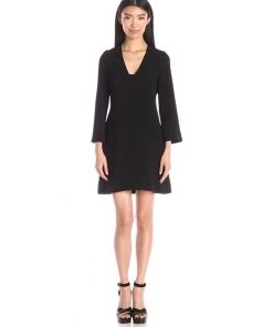 Cocktail Dresses Taylor - Bell Sleeves V-Neck Short Crepe Dress 7038M