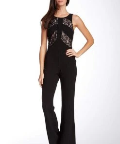 Taylor - Floral Lace Insert Crepe Flare Jumpsuit 5240M