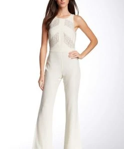 Taylor - Floral Lace Insert Crepe Flare Jumpsuit 5240M